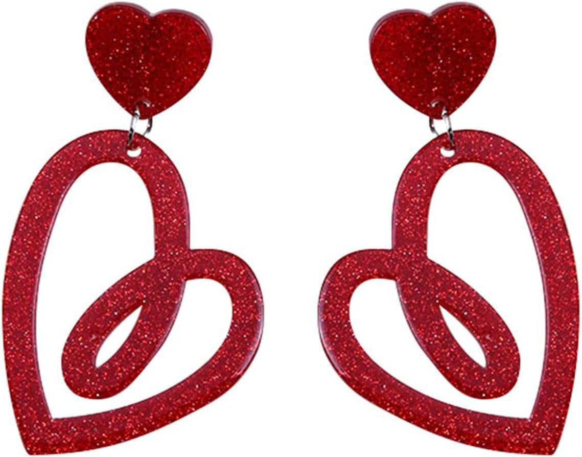 Red heart gliter earings