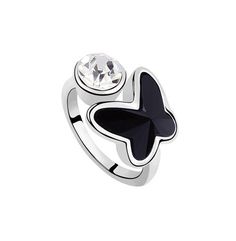 Black Butterfly SILVER STONE ring