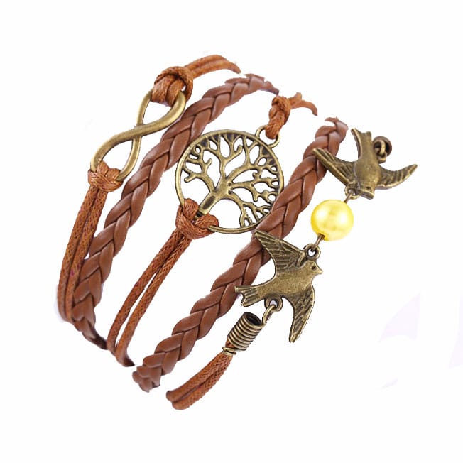 Brown Leather charms Vintage bracelet