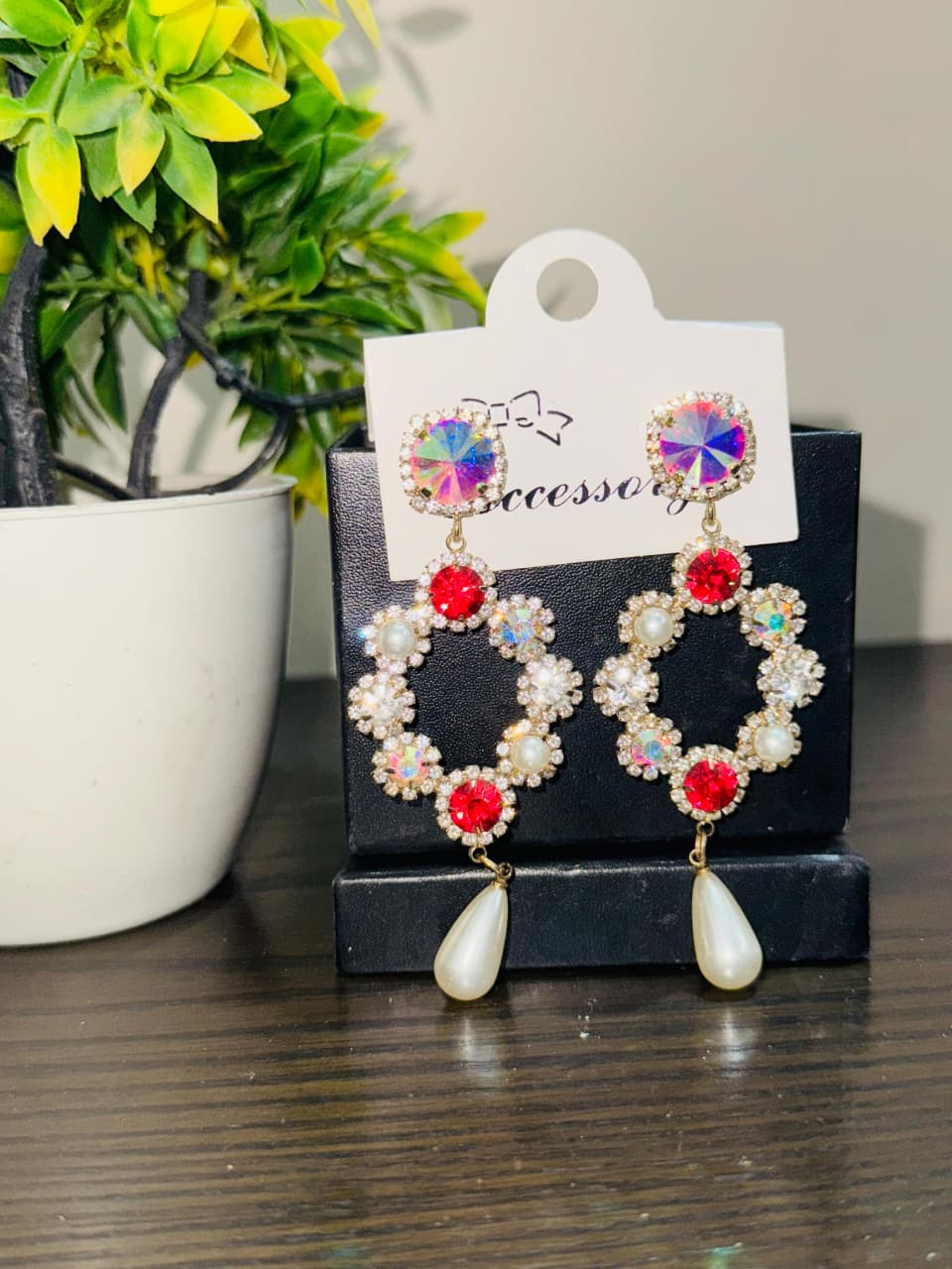 Silver Red zirconia earings