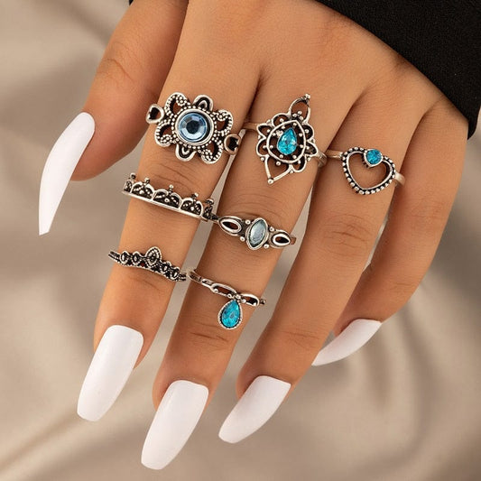 Pack of silver blue stones RINGS