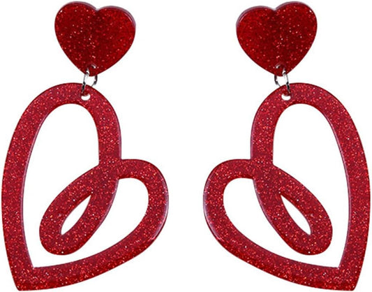 Red heart gliter earings