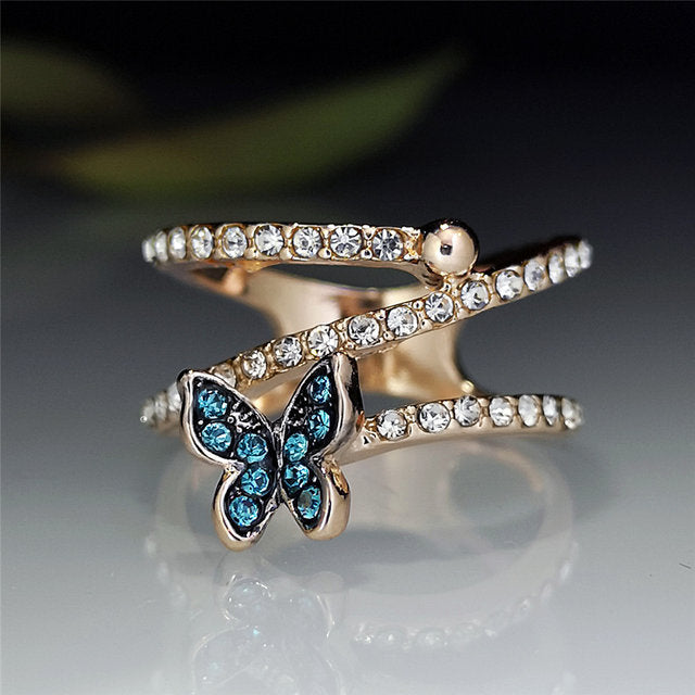 Rose Gold with blue BUTTERFLY ring