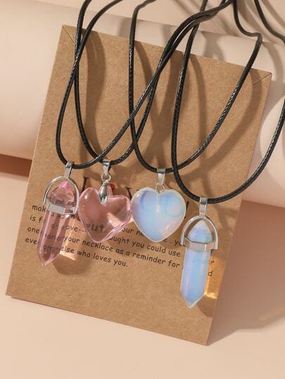 2 pcs heart quartz necklace