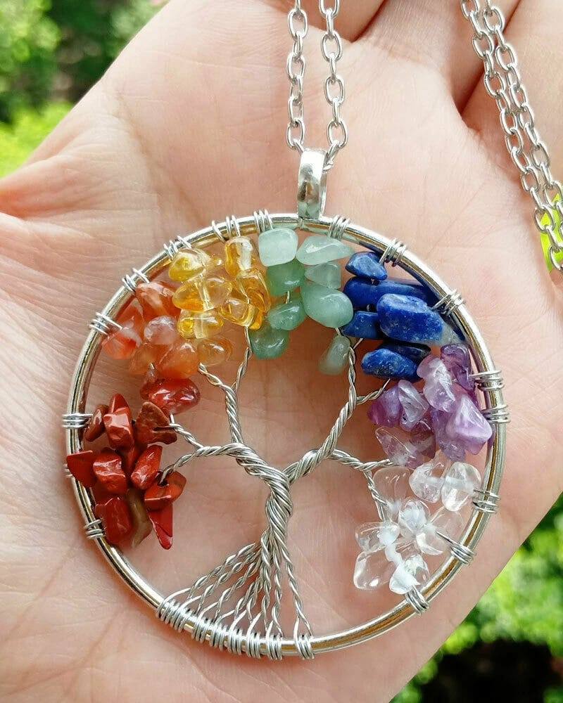 Stone Stainless steel tree pendant
