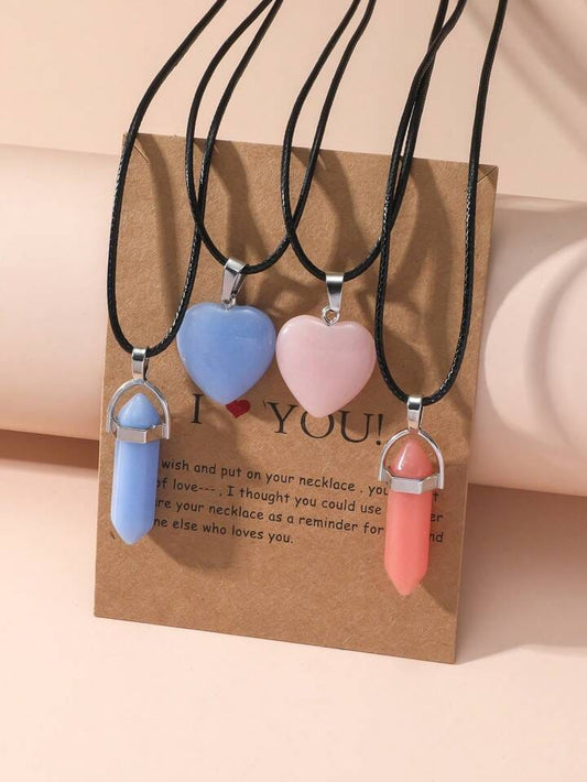 2 pcs heart quartz necklace