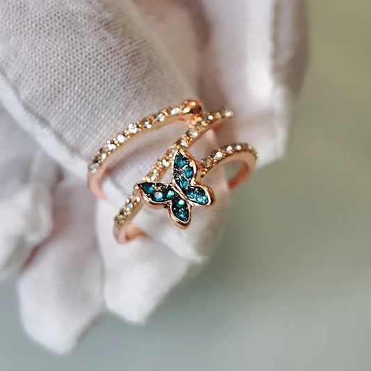 Rose Gold with blue BUTTERFLY ring