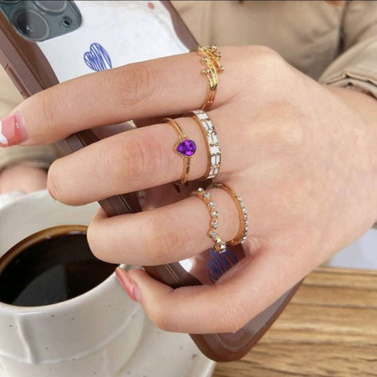 5pcs Charm crystal rings pack