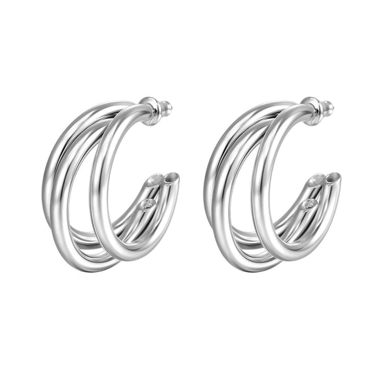 Triple C Shaped silver hoops