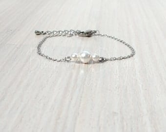 Silver Pearl chain Bracelet