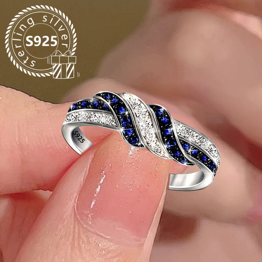 Navy blue silver zirconia Ring