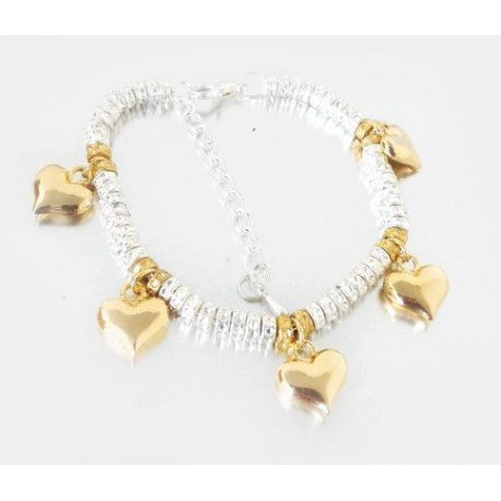 Silver GOLD Heart charm bracelet