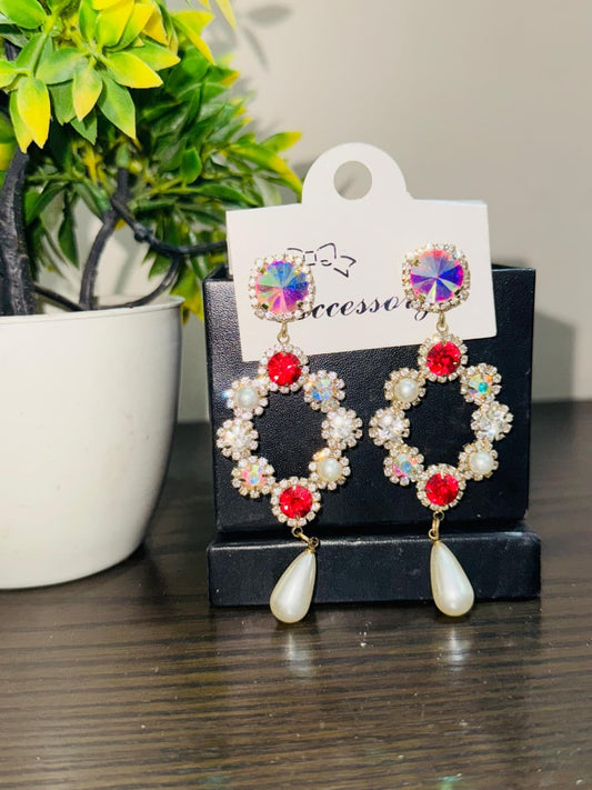 Silver Red zirconia earings